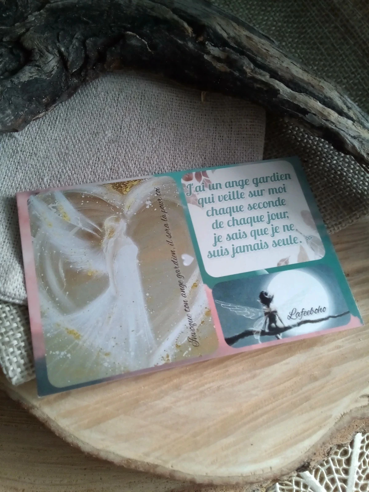 Sleeping angel necklace gold/silver tone + card – photo 2